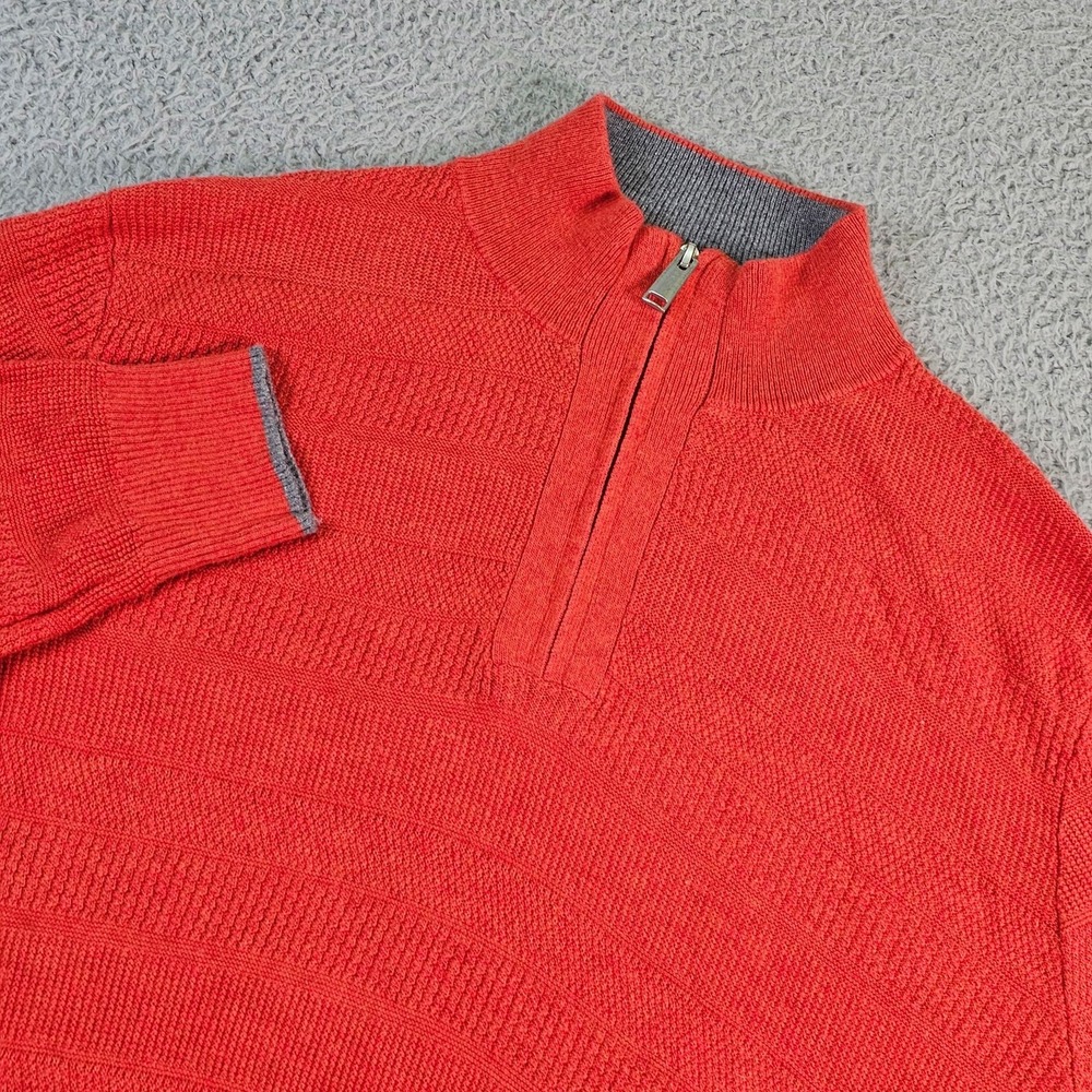 Jos A Bank Sweater Mens Large Red Cotton Wool Modal 1/4 Zip Mock Neck Pullover